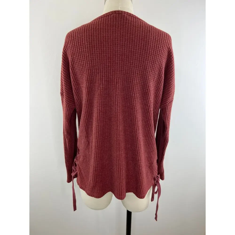 Z Supply Mauve Long Sleeve Waffle Knit Lace-Up Side Cotton Blend Top M NWOT